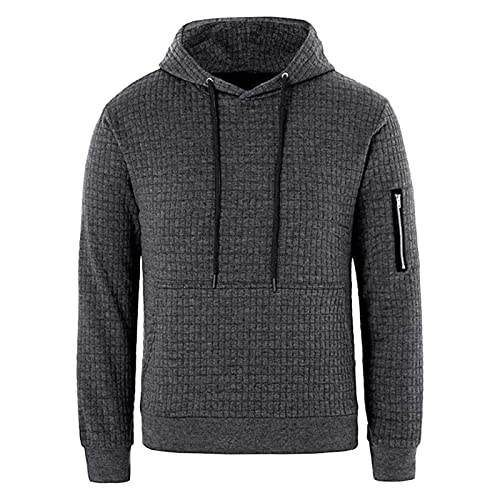Maiyifu-GJ Men's Plaid Jacquard Pullover Hoodies Long Sleeve Gym Hooded Sweatshirts Casual Drawstring Hoodie with Pocket (Dark Grey,3X-Large)