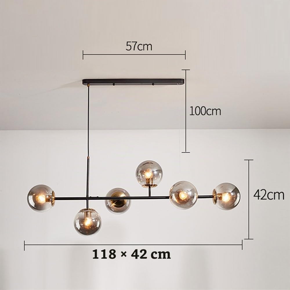 CONERY Lámpara de araña moderna de 6 luces, lámpara colgante de cristal con forma de globo, altura ajustable, lámpara de techo grande de mediados de siglo E27 para isla de cocina