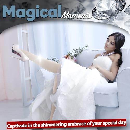 Image of Glamour Sparkle Rhinestone Thigh Highs: White Sexy Stocking Featuring a Secure Silicone Stay-Up Top for Effortless Wear - (5'3 inch-5'9 inch / under 154 lbs) One Pair