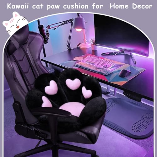 DOBUONO Cat Paw Cushion Kawaii Office Chair Cushion Comfy Plush Gaming Chair Cushion Kawaii Seat Cushion for Girl, Cute Gaming Accessories Room Bedroom Decorate 28"x 24" (Black) - Thumbnail 6