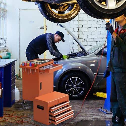 Image of Goplus Rolling Tool Chest, 5-Drawer Tool Box Organizer w /Lockable Wheels & Sliding Drawers & Detachable Top & Adjustable Shelf, Tool Storage Cabinet for Garage Workshop (Orange)
