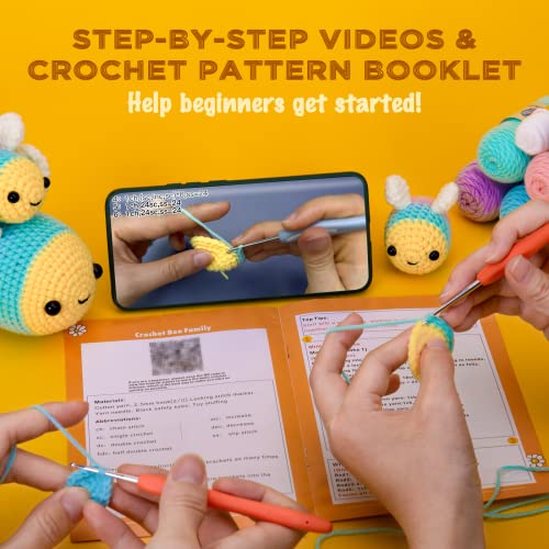 Image of Crochetta Crochet Kit for Beginners, Beginner Crochet Starter Kit w Step-by-Step Video Tutorials, Learn to Crochet Kits for Adults Women Men, DIY Knitting Supplies (Yellow bee)