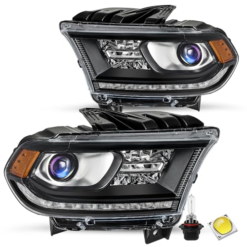 JSBOYAT Headlight Assembly Compatible with 2016-2020 Dodge Durango Factory Halogen Model Headlamps Replacement Driver and Passenger Side with Bulbs (Not for HID Model)