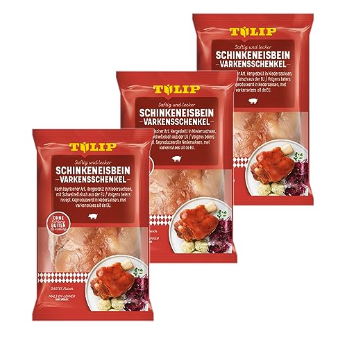 TULIP 3x 600 g Eisbein Schinkeneisbein | Tafelfertig Gegart Vakuumverpackt | Schweinehaxe mit Schwarte einfach im Backofen zubereitet in ca. 30-40 Minuten | Eisbeinfleisch Ohne Kühlung