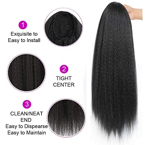 G&T Wig G&T Yaki Drawstring Ponytail Extension With Bangs - Long Yaki Straight Clip In Ponytails Extension For Black Women Synthetic Hairpiece For Daily Party Use thumb #3