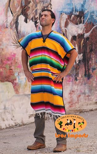 Leos Imports Authentic Traditional Mexican Serape Poncho Adult Unisex One Size, hand woven in Mexico with soft acrylic fibers2