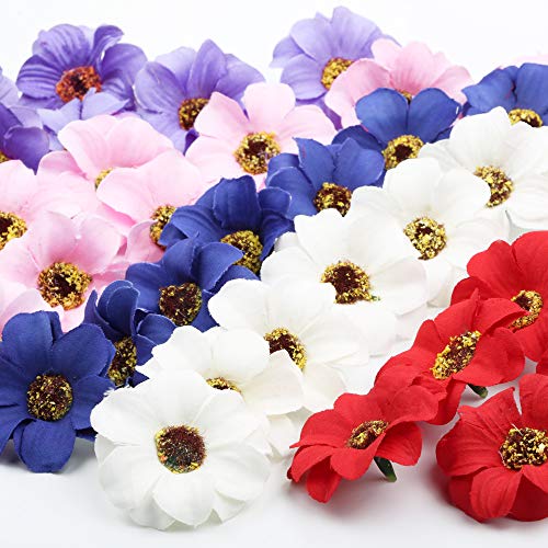 VINFUTUR 50pcs 5cm-Flores Artificiales Margaritas Decorativas Regalos Cabezas de Flores Falsas Margaritas Artificiales Colores de Seda para DIY Manualidad Adornos Hogar Fiesta