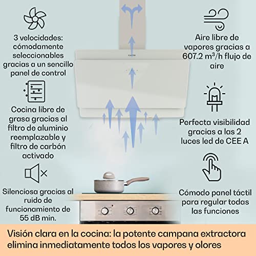 Klarstein-Campana-Extractora-Extractor-Cocina-para-Pared-con-Filtro-Aluminio-Antigrasa-para-Lavavajillas-Flujo-Aire-607mh-LEDs-Controles-Tactil-Campanas-de-Cocina-Extractores-Montaje-Pared