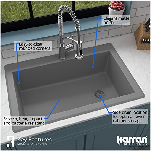 Karran Qt-670 Drop-In Quartz Composite 33 In. 1-Hole Single Bowl Kitchen Sink In White #TOP4