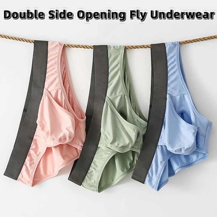 Men's Boxers Briefs Modal Fly Pouch Front Open Breathable Bulge Underwear Separated Ball Pouch Underwear4