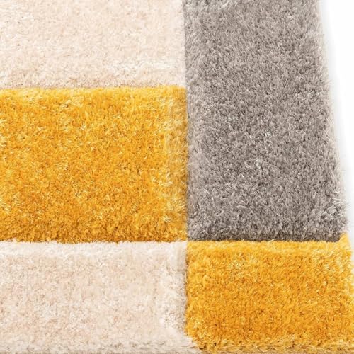 Image of 1.5x3 feet Soft Runner Rug for Living Room and Bedroom, Modern Indoor Floor Carpet with Non-Slip Backing, Comfortable Home Decor Rug, Easy Clean & Durable- (3D Yellow B, Rectangular)