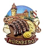 Kühlschrankmagnet Souvenir 3D Stadtmotiv mit Spezialitäten, Wahrzeichen & Sehenswürdigkeiten – Reiseandenken, Mitbringsel & Geschenkidee aus Deutschland – Nürnberg