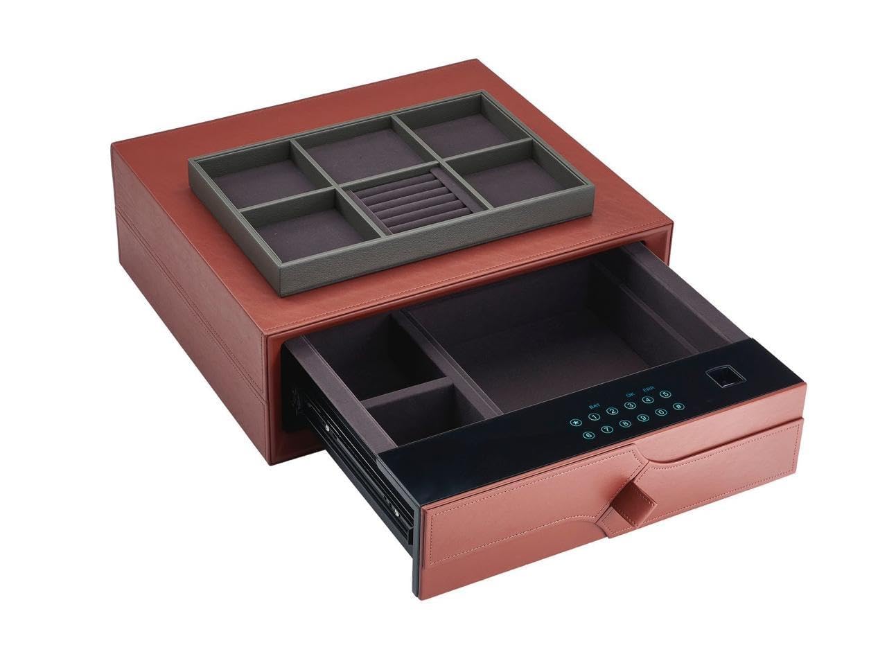 RIGHT CHOICE Premium Electronic Digital Jewelry Organizer Box with Drawer & Fingerprint Lock | Multi-Compartment Jewellery Storage Case for Rings, Earrings, Watches & Accessories | Elegant Brown-image-35