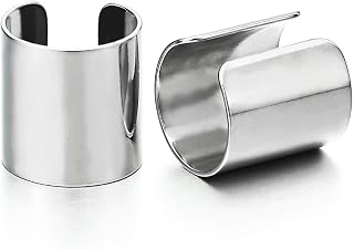 COOLSTEELANDBEYOND 2PCS Stainless Steel Non-Piercing Ear Cuff Clip-On Earrings for Men & Women - Polished, Lightweight Cuffs