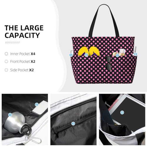 Large Beach Bags Water-resistant Sandproof - pink polka dot black Cute Beach Tote Bags for Women with Zipper3