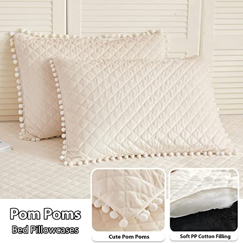 Image of LIFEREVO Luxury Plush Shaggy Duvet Cover Set, Soft Velvet Fluffy Furry Duvet Cover Set(1 Ivory Faux Fur Fuzzy Comforter Cover+2 Pompoms Pillowcases)Solid Bedding Set, Zipper Closure(King, Light Beige)