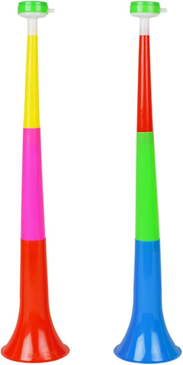 jokeshop Pack of 2 Vuvuzela Plastic Trumpets Cheerleading Horns Play Loud Telescopic Horns Sports Supporter Football Stadium Event Carnival Cheering Noisemakers