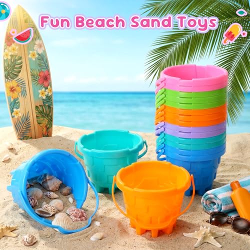 Didaey 30 Pcs Beach Buckets for Kids, Plastic Sand Pails for Boys and Girls, Sand Buckets for Beach, Sandbox, Pool, Gardening, Summer Party Favors (Warm Color) - image 2