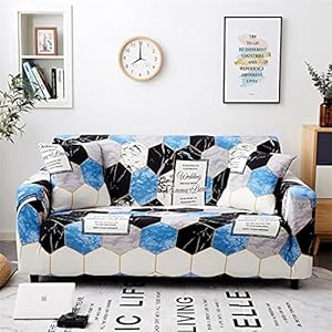 SUUZQK Protecteur De Canapé en Marbre Bleu, Housse De Canapé Extensible Antidérapante en Polyester, Lavable en Toutes Saisons 1 Seater (90-140 cm)
