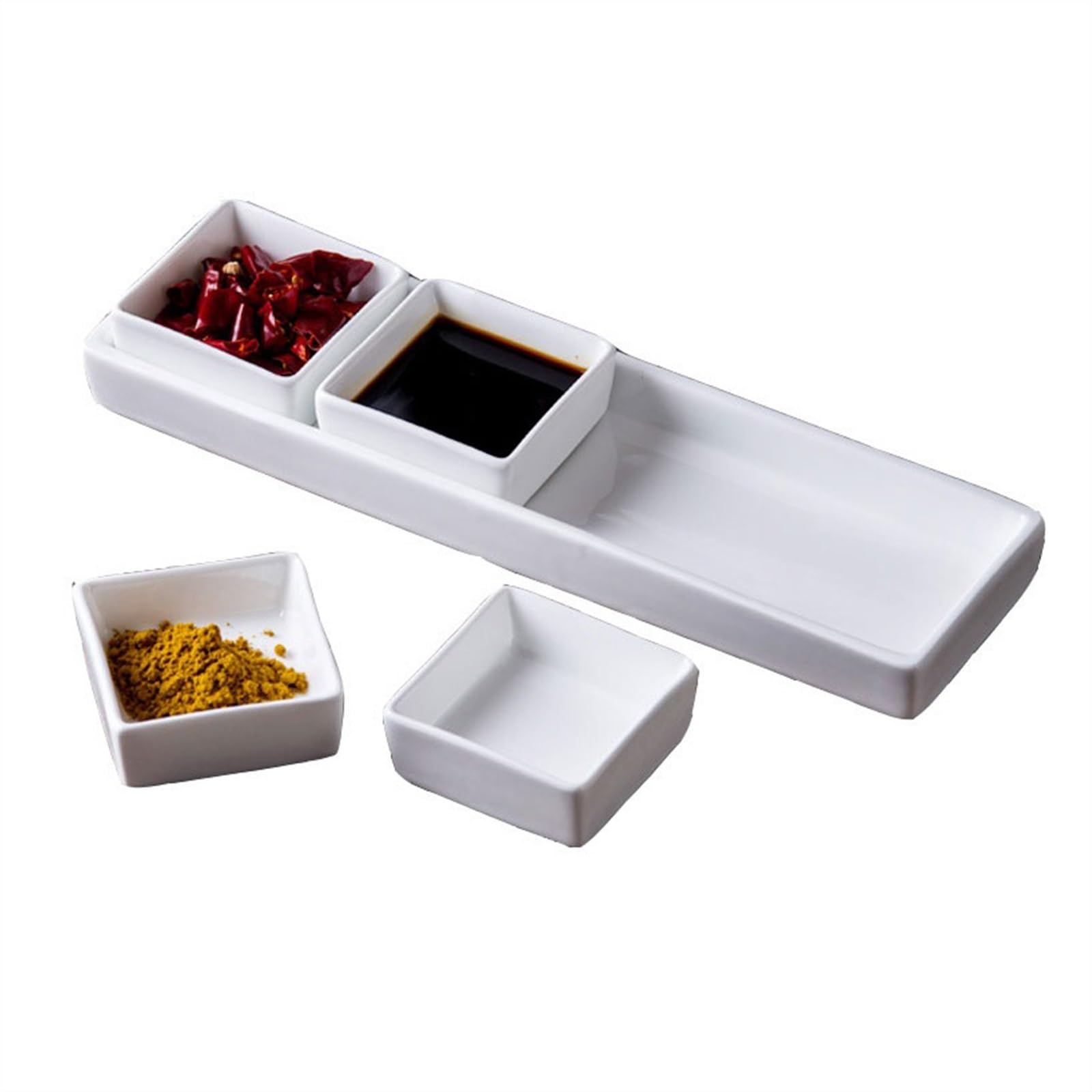 Ciotoline da Snack Vassoio rettangolare in ceramica, set di quattro scomparti, combinazione di piatti for sapori, piatti for salse e snack a buffet Piatti Snack Ceramica