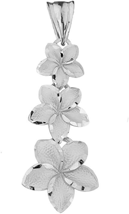 Elegant Sterling Silver Hawaiian Plumeria Flowers Charm Pendant Necklace - Image 2