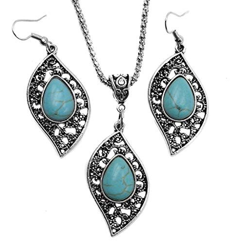 Preisvergleich Produktbild Yvelands Retro Design Blatt Türkis Halskette Ohrringe Modeschmuck Set