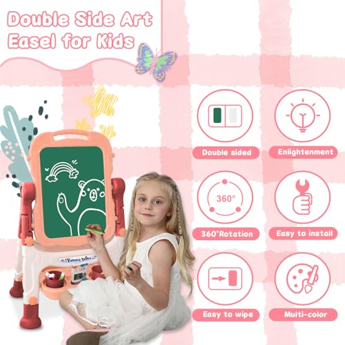 Zxyculture 001 Easel For Kids, Double Sided Kids Art Easel With White Board & Chalk Board, Adjustable Standing Toddler Easel thumb #3