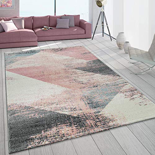 Carpet Living Room Grey White Pink Pastel Triangle Pattern Vintage Large Carpet, Size: 7'10' x 11'2'