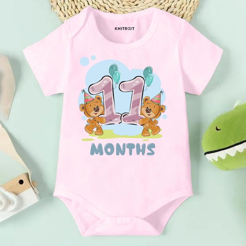 Image of Knitroot Monthly Birthday Teddy Special, Newborn Baby Half Sleeve Unisex Romper, Onesies, Sleepsuit, Body Suit, Envelope Neck, 1 to 12 Months Print, 0-12 Months, Infant Cloth for Boys & Girls