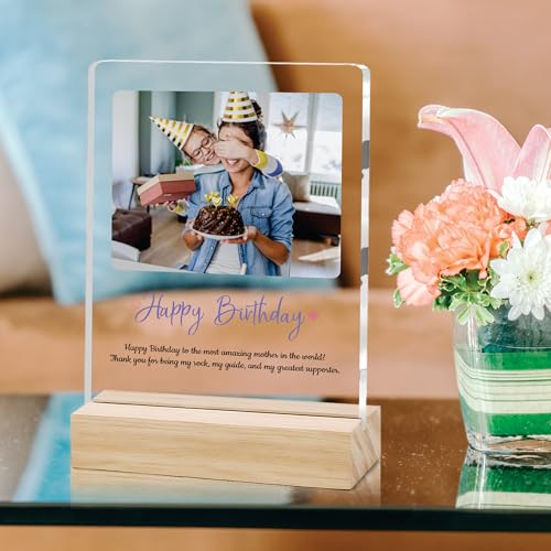 Image of Giftplease Personalized Happy Bithday Photo Plaque with Photo | Custom Friendship Gift with Wooden Stand | Best Friend Birthday Keepsake for Him or Her CS 04