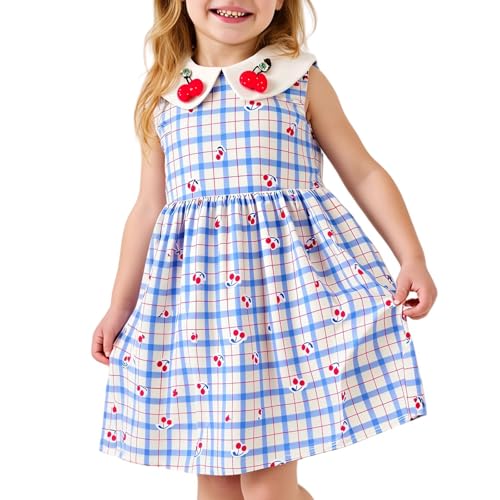 Little Bitty Girls Cotton Dress Summer Peter Pan Collar Sleeveless Casual Vintage Fit Flare Skater Party Sundress 2-8 Years