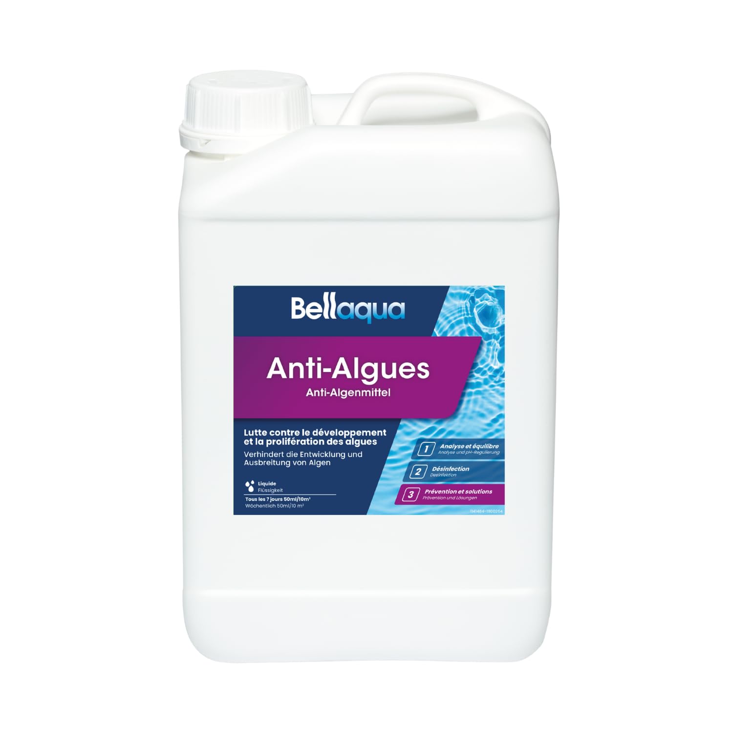 Bellaqua Anti-Algues Piscine 3L – Algicide Liquide sans Mousse – Prévention et Traitement des Algues – Compatible Tout Type de Piscine