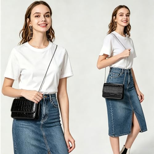 Image of Small Crossbody Purse Bag for Women,Y2K Cute Metallic Croc Handbag