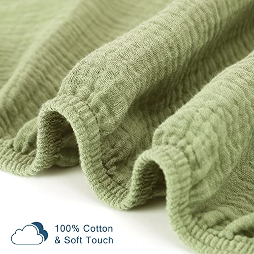 Image of GRSSDER Soft Muslin Crib Sheet 1 Pack, 100% Cotton Crib Sheets with Deep Pocket for Boys and Girls, Fit Standard Crib Mattresses 52 inch x 28 inch Safe and Snug, Olive Green