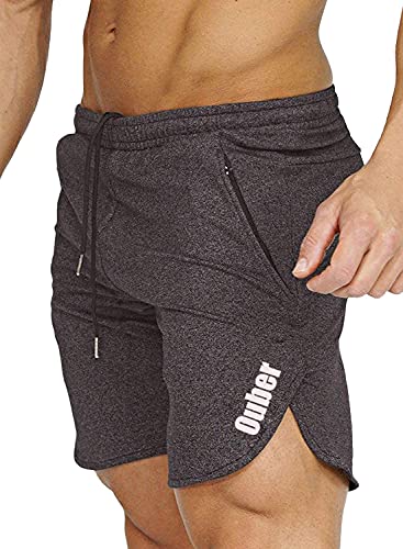 Ouber Men's Bodybuilding Lifting Gym Workout Sweat Shorts (Deep Grey,M)