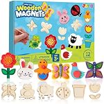 JOYIN 12 Arts de la créativité de l'aimant en bois & Artisanat Kit de peinture pour les enfants, décorez votre propre cadeau de peinture de panier de Pâques, fêtes d'anniversaire et artisanat familial, favoris de fête pour les garçons filles