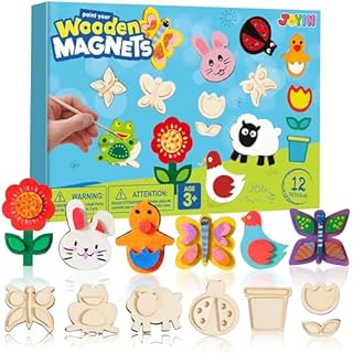 JOYIN 12 Wooden Magnet Creativity Arts & Crafts Painting Kit for Kids, Decorate Your Own Painting Gift for Boys Girls Age 3-12 Year Old,Birthday Parties and Family Crafts, Presents