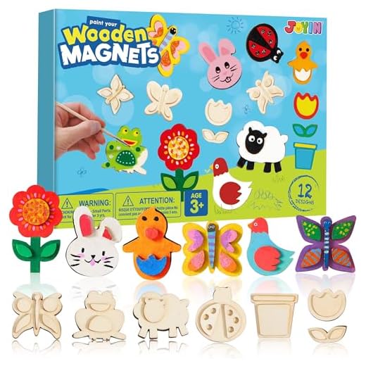 JOYIN 12 Wooden Magnet Creativity Arts & Crafts Painting Kit for Kids, Decorate Your Own Painting Gift for Halloween Crafts, Birthday Parties and Family Crafts, Party Favors for Boys Girls