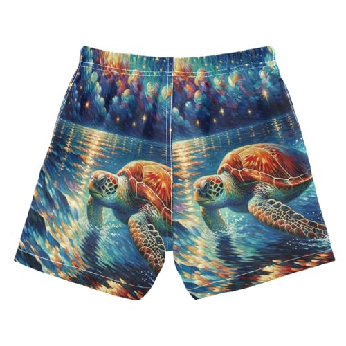 Kids Swim Trunks, Anti-Chafe Swim Trunks Boys 2 T, Sea Turtle Under Night2