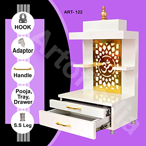 Image of Wooden Beautiful Temple with Led Light Already Assembled | Wooden Temple /Home /Pooja Mandir /Pooja Mandap /for Home (Wall Mounted)