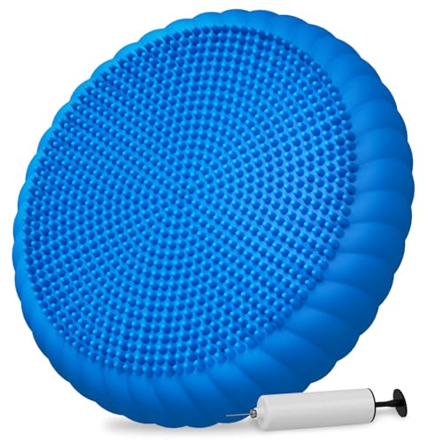 Wobble Cushion with Inflation Pump - Wobble Disk Balance Disc Wiggle Seat for Sensory Kids, Balance Pads (Blue)