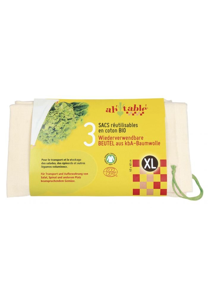 Ecodis 3 Sacs réutilisables XL légumes coton bio