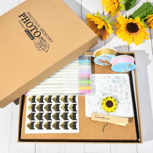 Álbum de fotos DIY para scrapbooking, tapa dura kraft, tamaño 8,3" x 10,5", 60 páginas, con pegamento de encaje, plantillas y pegamentos para esquinas, color caqui miniatura 7