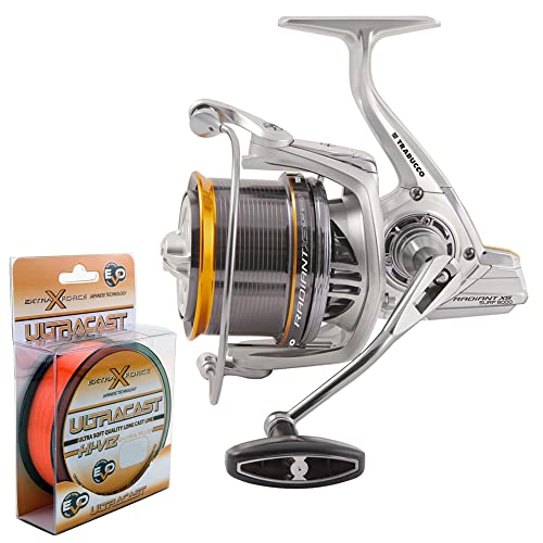 Carrete Trabuck RADIANT 8000 XS SURF completo con 2 bobinas suplementarias, 1 rojo, 1 azul + hilo EVO ULTRACAST 0,18 600 m de regalo