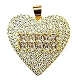 Colgante de corazón | con circonita cúbica en acero inoxidable | chapado en oro, 27 x 27 mm | joyería de amor, regalo para enamorados, collar unisex con dije | con cadena de 45 cm | WW_CHP_0075_C