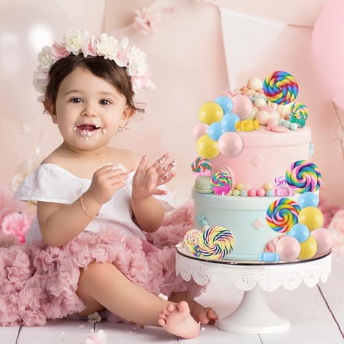 Rismise Candyland Cake Topper 28PCS Lollipop Cake Decorations Colorful Ball Cake Toppers Candy Cake Topper Sweet One Cake Toppers with Lollipop Donut Bow for Sweet Ice Cream Theme Party - image 6