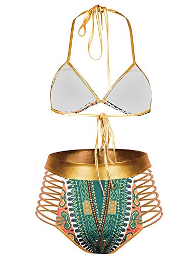 Zando Women Tribal Print Bikini African Metallic Swimsuit Two Piece Beachwear Cutout Halter Neck Bathing Suit Swimwear2