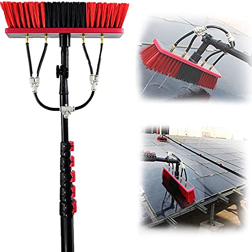 Cepillo de extensión Alimentado por Agua Cepillo de Limpieza de Paneles solares Cepillo de Limpieza de Ventanas Kit de Limpieza de Poste de extensión telescópico Alimentado por Agua Rojo, 12