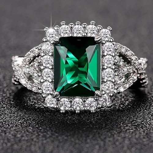Green Cubic Zirconia Statement Ring Personalized Accessory Ideal for Women's Daily Casual Wear Party Prom Holiday Anniversary Love Jewelry Gift