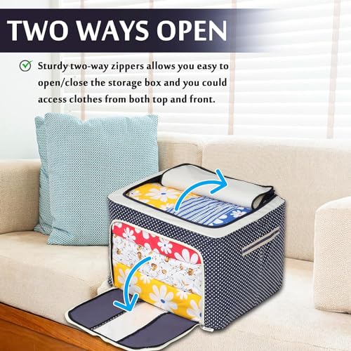 Image of Clothes Storage Box Wardrobe Organizer For Clothes 66 Liter Foldable Steel Frame Clothes Organizer Storage Box For Wardrobe, Saree, Shirts, And Blankets Pack Of 3
